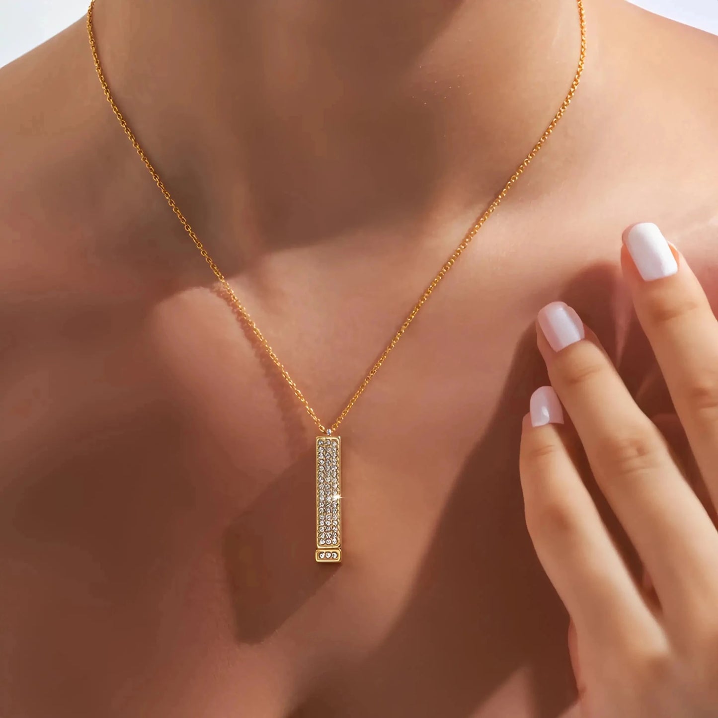 Minimalist Bar Necklace | Stainless Steel Pendant with Zircon - Orelia Boutique